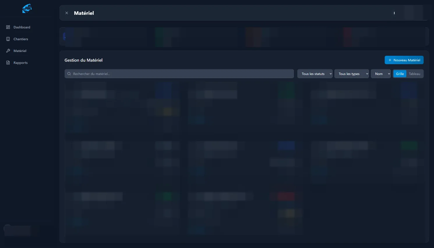 Sanitized equipment inventory with search and filters